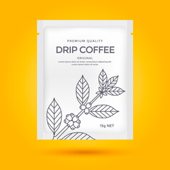 Packaging design for Drip coffee. Line style illustration Coffee branch.