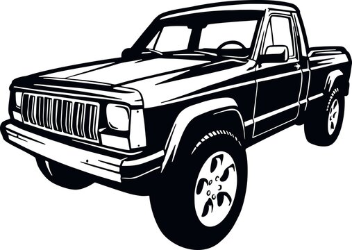 Classic Truck 90s, Muscle car, Classic car, Stencil, Silhouette, Vector Clip Art - Truck 4x4 Off Road - Off-road car for tshirt and emblem