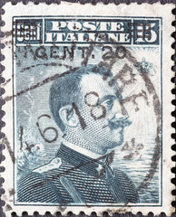 Italy - circa 1916: a postage stamp from Italy showing a portrait of King Victor Emmanuel III