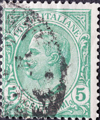 Italy - circa 1906: a postage stamp from Italy showing a portrait of King Victor Emmanuel III  green
