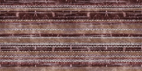 Seamless tribal ethnic stripe grungy border surface pattern design for print. High quality illustration. Faded rug or carpet like cover graphic tile. Thick lines filled with interesting geo textures.