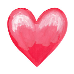 bright pink heart isolated on white background. raster hand drawn pink heart with gouache in realistic style