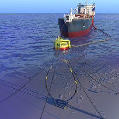 Tanker ship at the SPM buoy. 3d-rendering