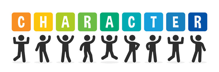 Obraz premium Character banner. People holding letters character sign.