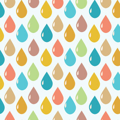 Vector seamless pattern with big colorful raindrops in orange, blue , mustard and yellow. Great for fabric, textile and wallpaper 