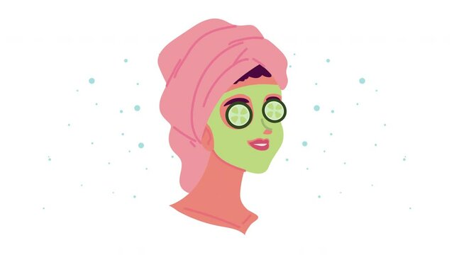 woman with facial mask character animation