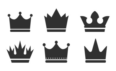 Vector black crown icons on white background.