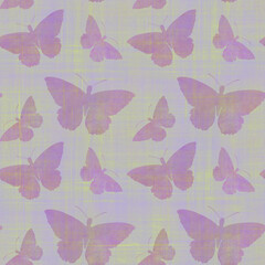 Plakat Abstract botanical ornament for design, wallpaper, packaging, print. Butterflies seamless pattern on an abstract background.