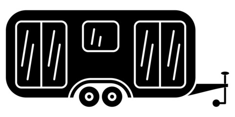 Motorhome, recreational vehicle, camping trailer, family camper. Design with large glass windows. Vector icon, glyph, silhouette, isolated