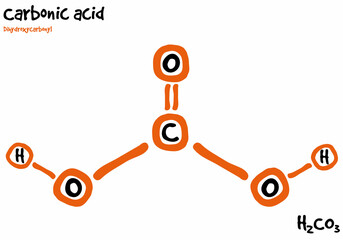 Large and detailed isolated drawn molecule and formular of carbonic acid. - obrazy, fototapety, plakaty