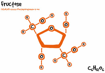 Large and detailed isolated drawn molecule and formular of fructose. - obrazy, fototapety, plakaty