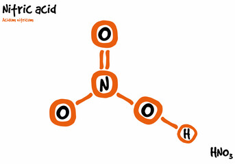 Large and detailed isolated drawn molecule and formular of nitric acid. - obrazy, fototapety, plakaty