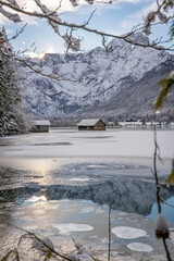 landscape with lake and mountains -winter - almsea, austria