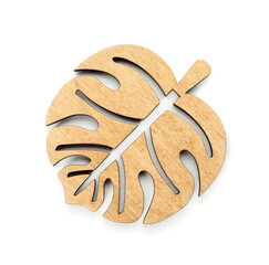 Leaf shaped wooden cup coaster isolated on white, top view