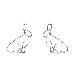 black and white sketch silhouette of two bunny sitting and looking each other.  illustration symbol of themed easter, logo, web and icon