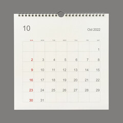 October 2022 calendar page on white background. Calendar background for reminder, business...