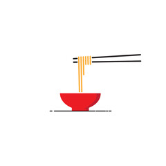 Japanese food ramen noodles with bowl and chopsticks logo vector icon symbol illustration design