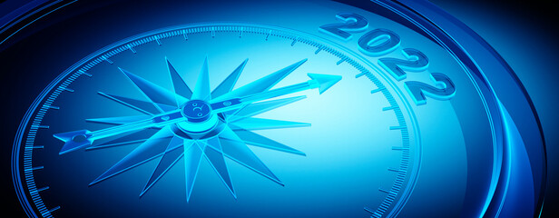 X-ray compass with needle pointing to the number 2022 - 3D illustration	
