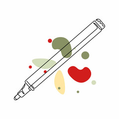 Continuous one simple single abstract line drawing of open marker icon in silhouette on a white background. Linear stylized.