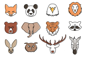 Animals line icon. Wild animals vector icons for web design. Set of animl faces