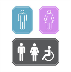 Set of toilet signs on white background. Men and women  wheelchair sign. vector