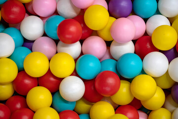 Fototapeta na wymiar Colorful plastic balls. Balls for playing near the children's slide.