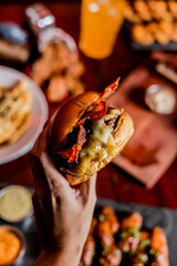 Perfect Burger Fried Chicken French Fries Bacon Barbecue Sauce Onion Rings Fast Food