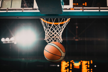 basketball game ball in hoop