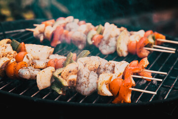 barbecue with fresh vegetables summer
