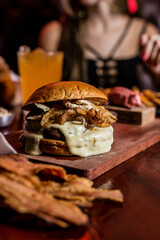 Perfect Burger Fried Chicken French Fries Bacon Barbecue Sauce Onion Rings Fast Food