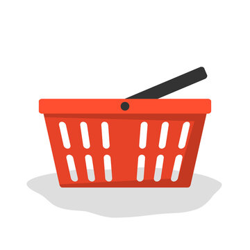 Flat illustration of a plastic shopping basket on a white background, store equipment. Grocery shopping, sale, department store. Vector illustration - eps10.