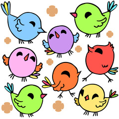 Vector set of hand-drawn birds isolated on a white background