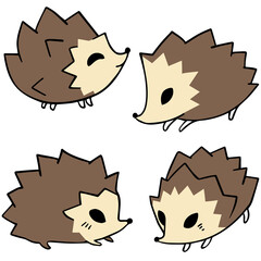Vector set of hand-drawn hedgehogs isolated on a white background
