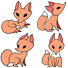 Vector set of hand-drawn red foxes isolated on a white background