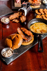 Perfect Burger Fried Chicken French Fries Bacon Barbecue Sauce Onion Rings Fast Food