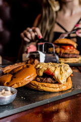 Perfect Burger Fried Chicken French Fries Bacon Barbecue Sauce Onion Rings Fast Food