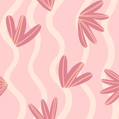 Illustration of a seamless pattern on a botanical theme. Canvas with flowers and vertical lines. Simple cute style.