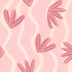 Printed kitchen splashbacks Light Pink Illustration of a seamless pattern on a botanical theme. Canvas with flowers and vertical lines. Simple cute style.