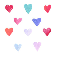 set of colorful hearts on a white background.