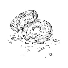 Black Engraved sprinkle donut Sweets Graphic Isolated Illustration
