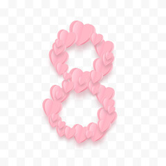 Vector paper number eight on an isolated transparent background. Numeral eight png, women's day. Paper element png. Holiday, the eighth of March, png.
