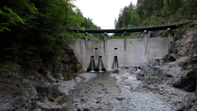 Check dam in the Alps, Aerial drone in 4k, Geröllsperre