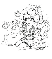 vector coloring book in anime style, a girl 