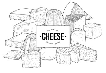 Cheese Horizontal Banner Collection Vector Illustration Set with badge