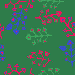 Seamless decorative  colored branches with triangle seeds. Hand drawn.
