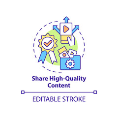 Share high-quality content concept icon. Build trust on social media abstract idea thin line illustration. Isolated outline drawing. Editable stroke. Roboto-Medium, Myriad Pro-Bold fonts used