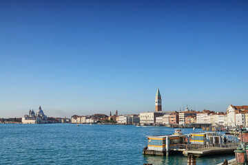 Panoramic view of Venice historical city centre, Riva degli Schiavoni waterfront. Venice, Italy - january 2022
