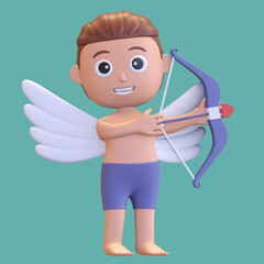 male cupid aiming bow and arrow character valentine day love symbol 3d render illustration
