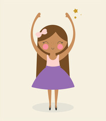 Kids illustration with Cute Ballerina. Vector illustration. For kids stuff, card, posters, banners, children books, printing on the pack, printing on clothes, wallpaper, textile or dishes.