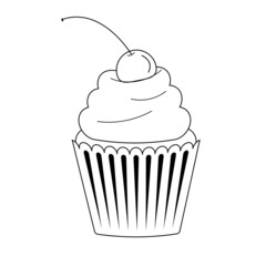 Black and white cupcake with cherry line style